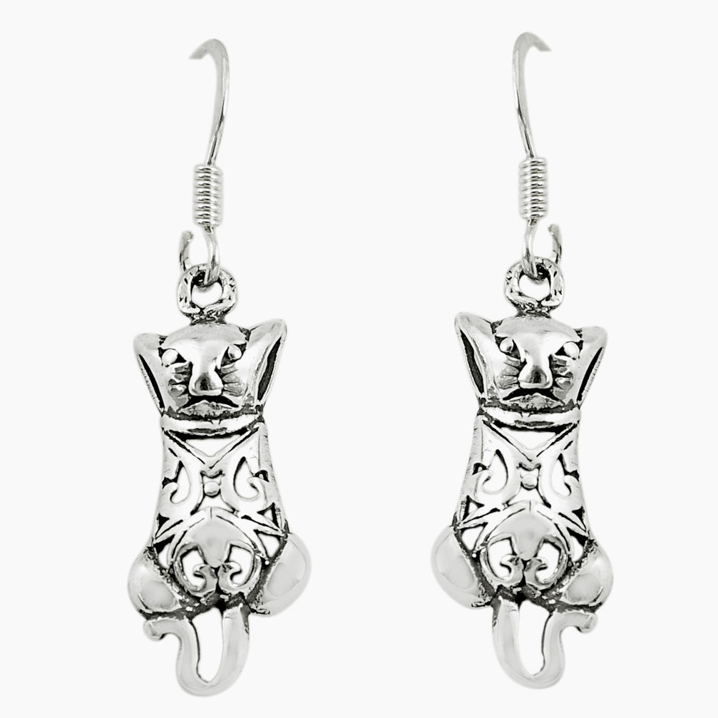 2.89gms indonesian bali style solid 925 sterling silver cat earrings c5364