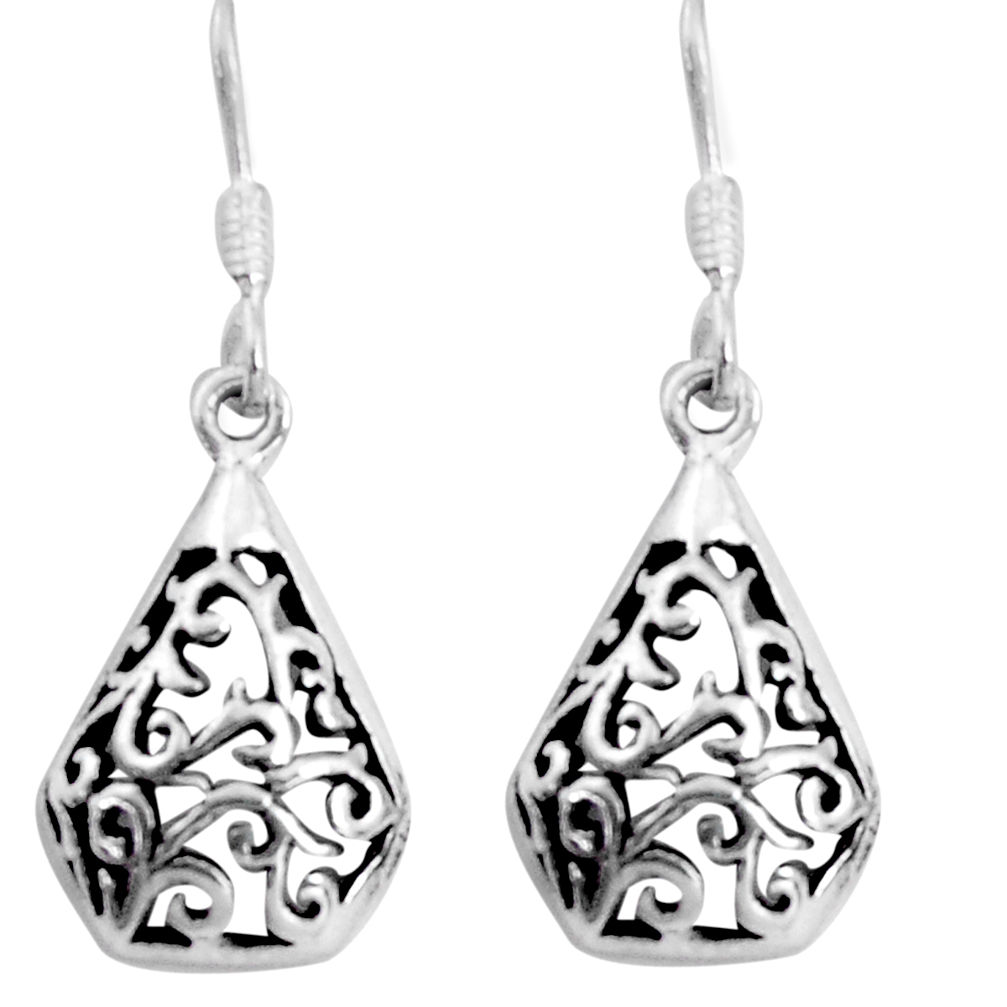 3.02gms indonesian bali style solid 925 sterling silver dangle earrings c5338