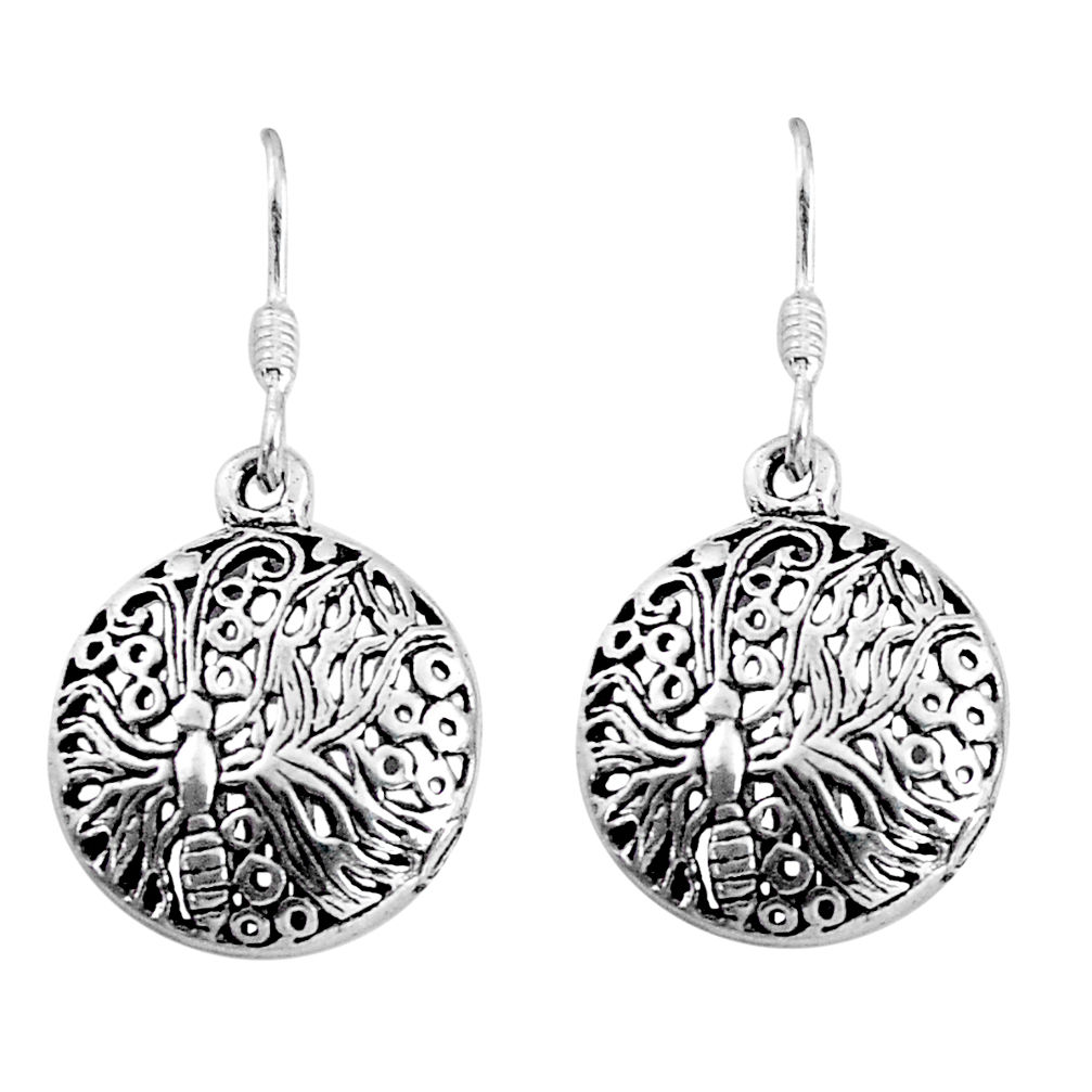3.48gms indonesian bali style solid 925 sterling silver dangle earrings c5345