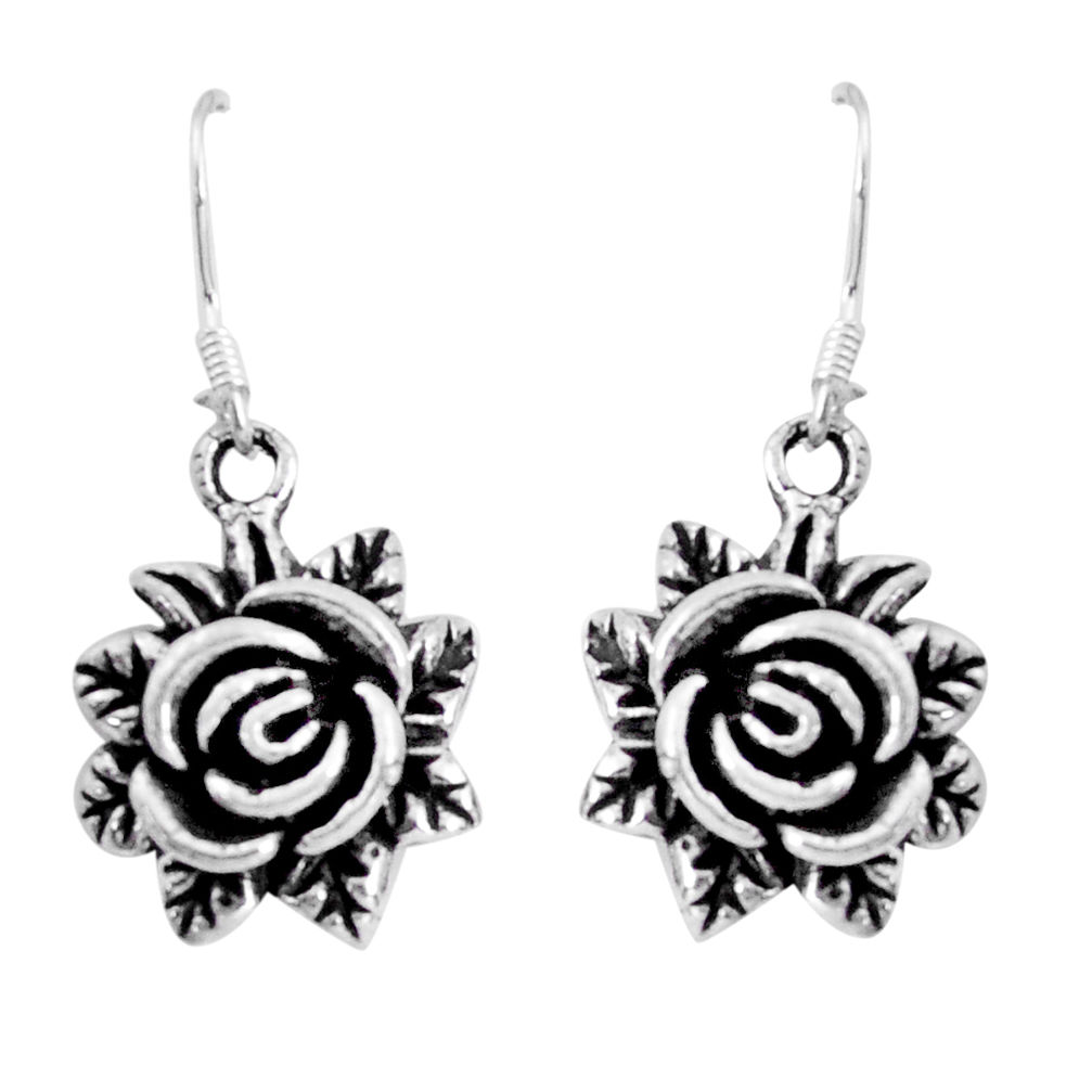 5.89gms indonesian bali style solid 925 sterling silver flower earrings c5348