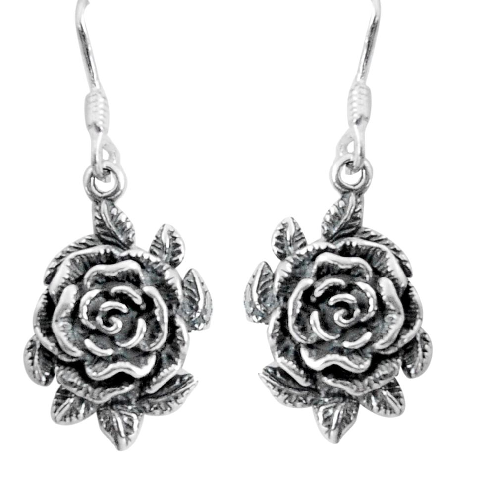 5.02gms indonesian bali style solid 925 sterling silver flower earrings c5354