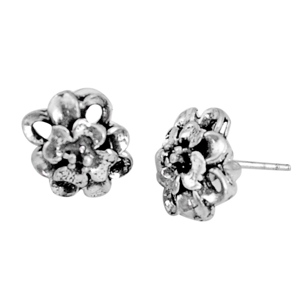 3.89gms indonesian bali style solid 925 sterling silver flower earrings c5381