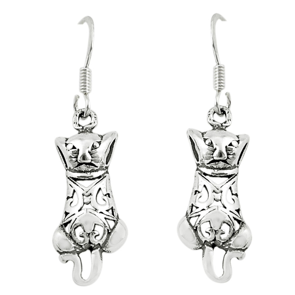 3.02gms indonesian bali style solid sterling silver cat charm earrings c3652