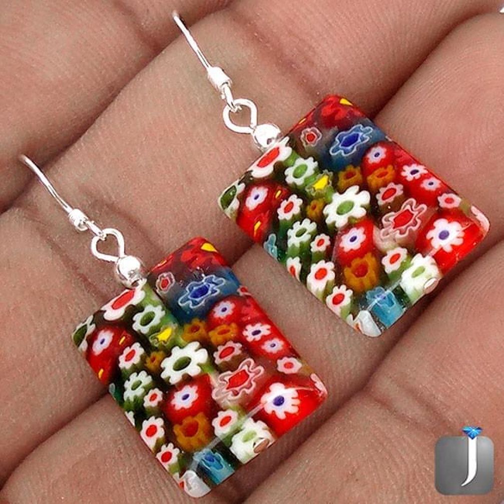 ITALIAN MURANO FLOWER GLASS 925 STERLING SILVER DANGLE EARRINGS JEWELRY G5837