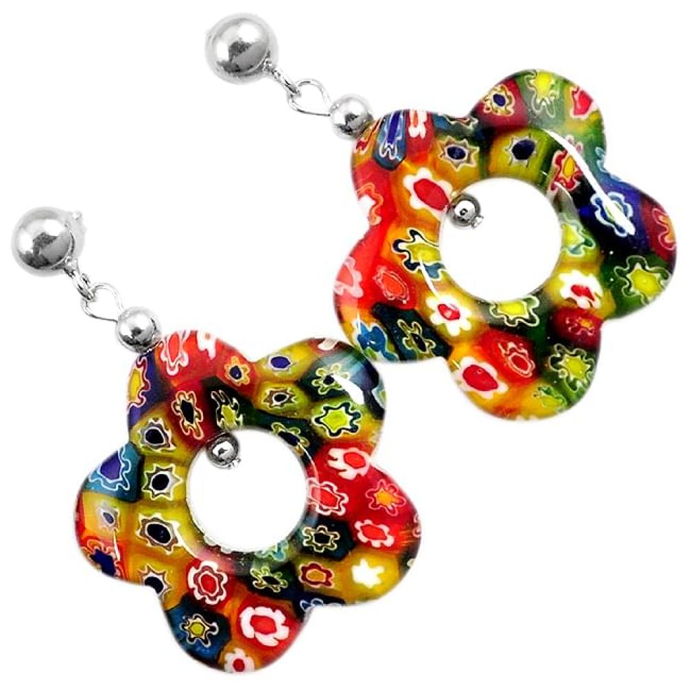 Italian murano flower glass 925 sterling silver flower dangle earrings h54152