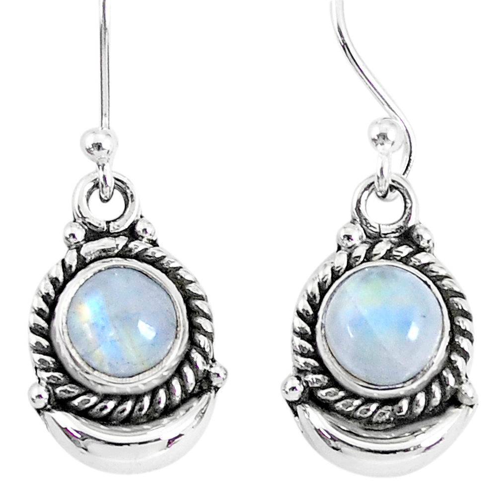 2.53ct natural rainbow moonstone 925 sterling silver dangle moon earring r89198