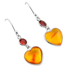 5.00cts earrings orange amber garnet 925 sterling silver heart love earrings