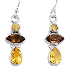 9.99cts 3 stone natural citrine smoky topaz 925 silver dangle earrings y81731