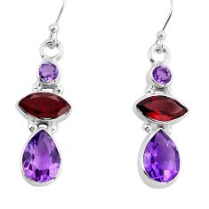 10.79cts 3 stone natural purple amethyst garnet silver dangle earrings y81735