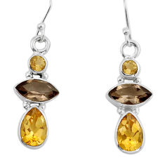 10.05cts 3 stone natural yellow citrine smoky topaz 925 silver earrings y81726
