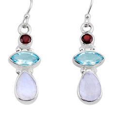 11.04cts 3 stone rainbow moonstone blue topaz garnet 925 silver earrings y81740