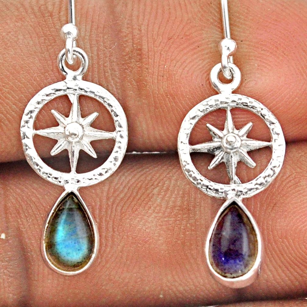 925 silver 3.44cts amulet star natural blue labradorite dangle earrings t89664