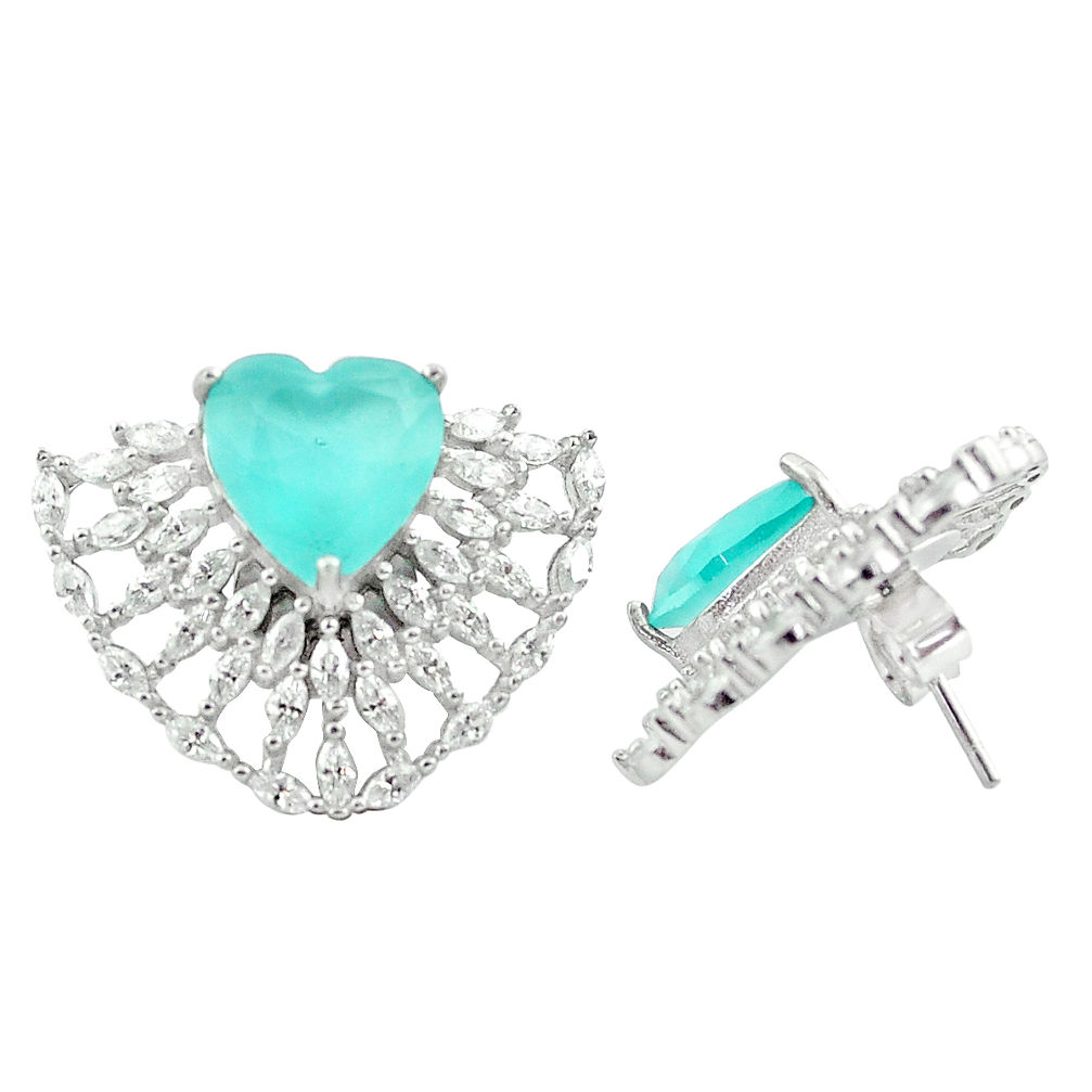 LAB 925 silver 16.13cts aqua chalcedony topaz stud heart earrings jewelry c19523