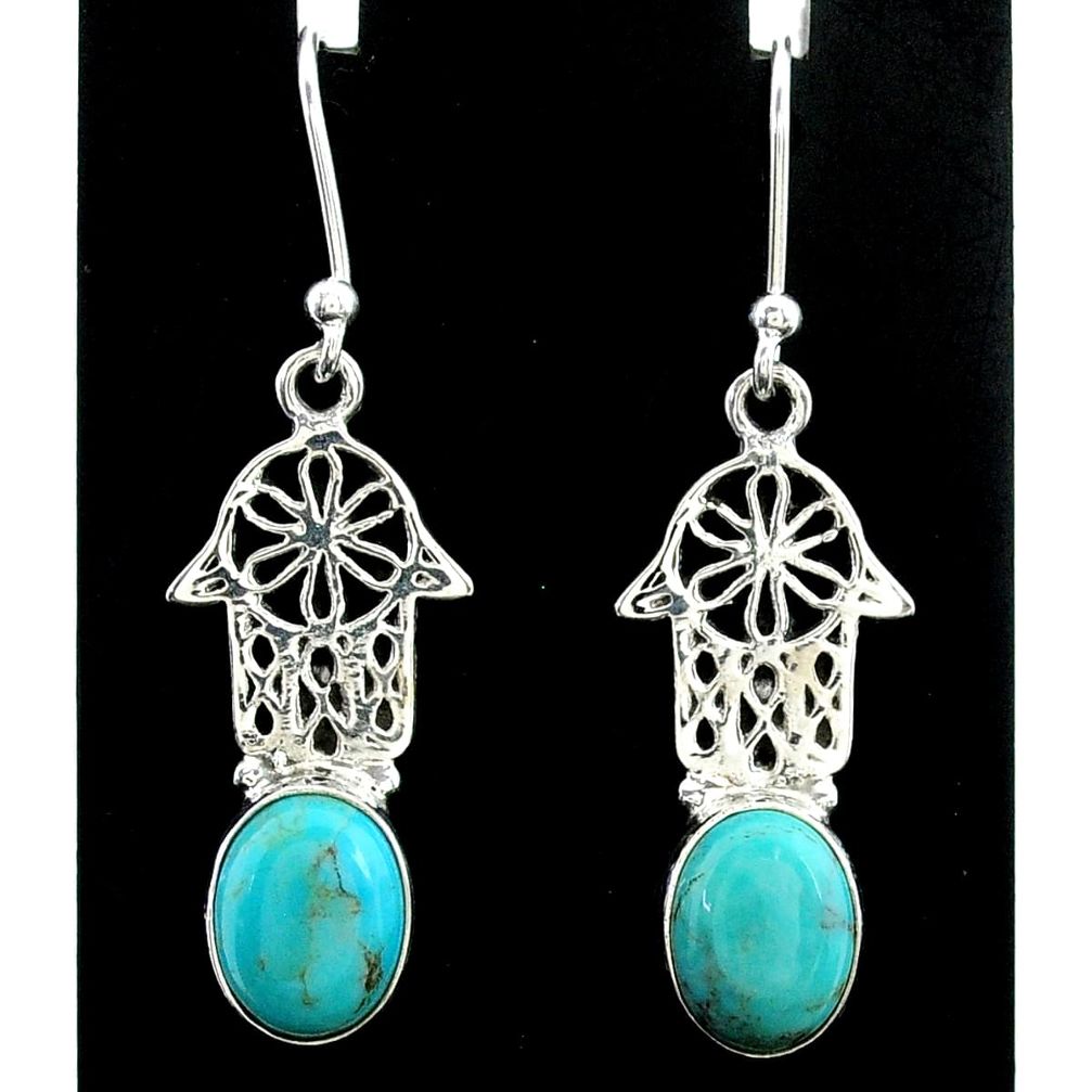 925 silver 5.57cts arizona mohave turquoise hand of god hamsa earrings t37344