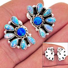 925 silver 8.79cts back closed blue australian opal (lab) stud earrings n4072