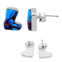 925 silver back closed copper turquoise fancy stud cowboy boots earrings n45309