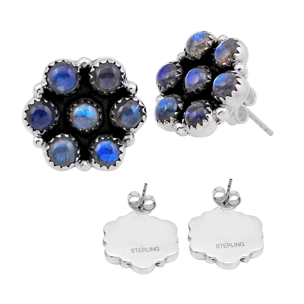 925 silver 10.28cts back closed natural blue labradorite stud earrings n48467