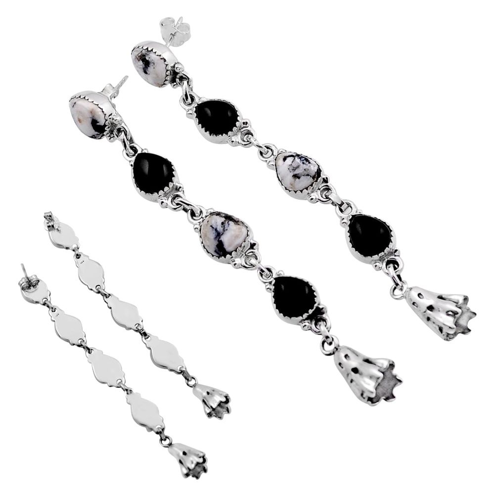 925 silver 29.20cts back closed onyx white buffalo turquoise earrings c35064