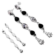 925 silver 29.20cts back closed onyx white buffalo turquoise earrings c35064