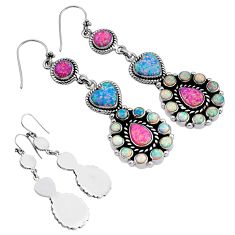 925 silver 10.74cts back closed pink green australian opal (lab) earrings c34647