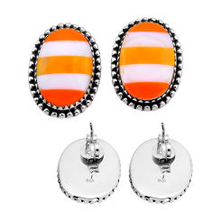 925 silver 16.05cts back closed white orange strip opal checker earrings n53323