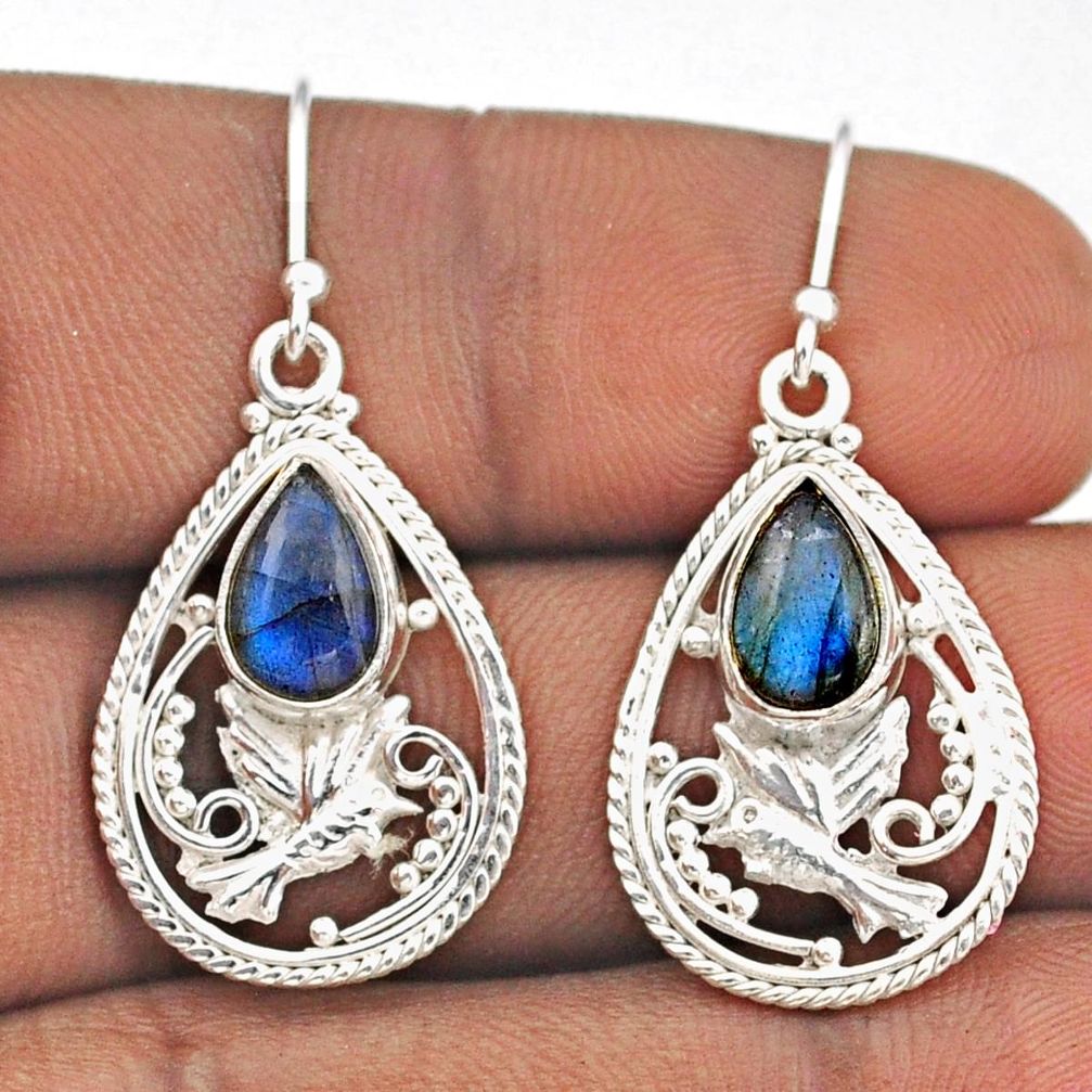 925 silver 4.19cts birds natural blue labradorite dangle earrings jewelry t93879