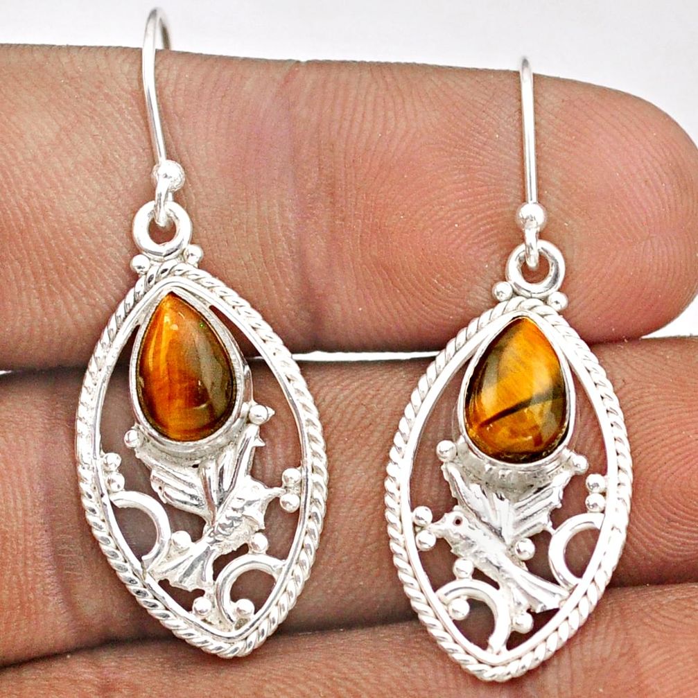 925 silver 4.53cts birds natural brown tiger's eye dangle earrings t93788
