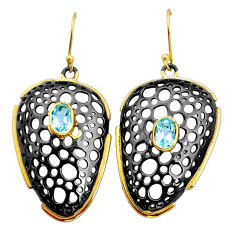 925 silver 3.17cts black rhodium natural blue topaz gold earrings jewelry y24144