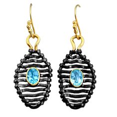 925 silver 3.39cts black rhodium natural blue topaz gold earrings jewelry y6220