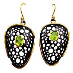 925 silver 3.56cts black rhodium natural green peridot oval gold earrings n26482
