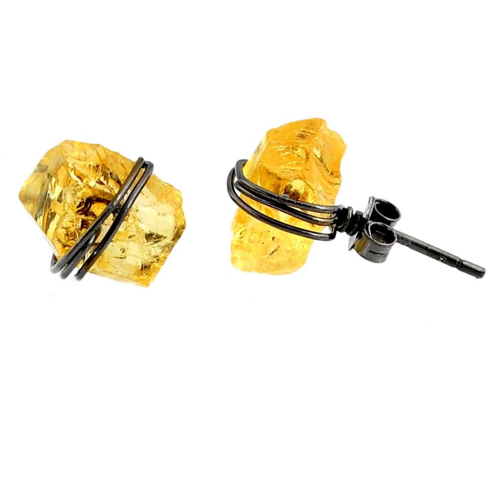 925 silver 8.79cts black rhodium yellow citrine raw stud earrings r79667