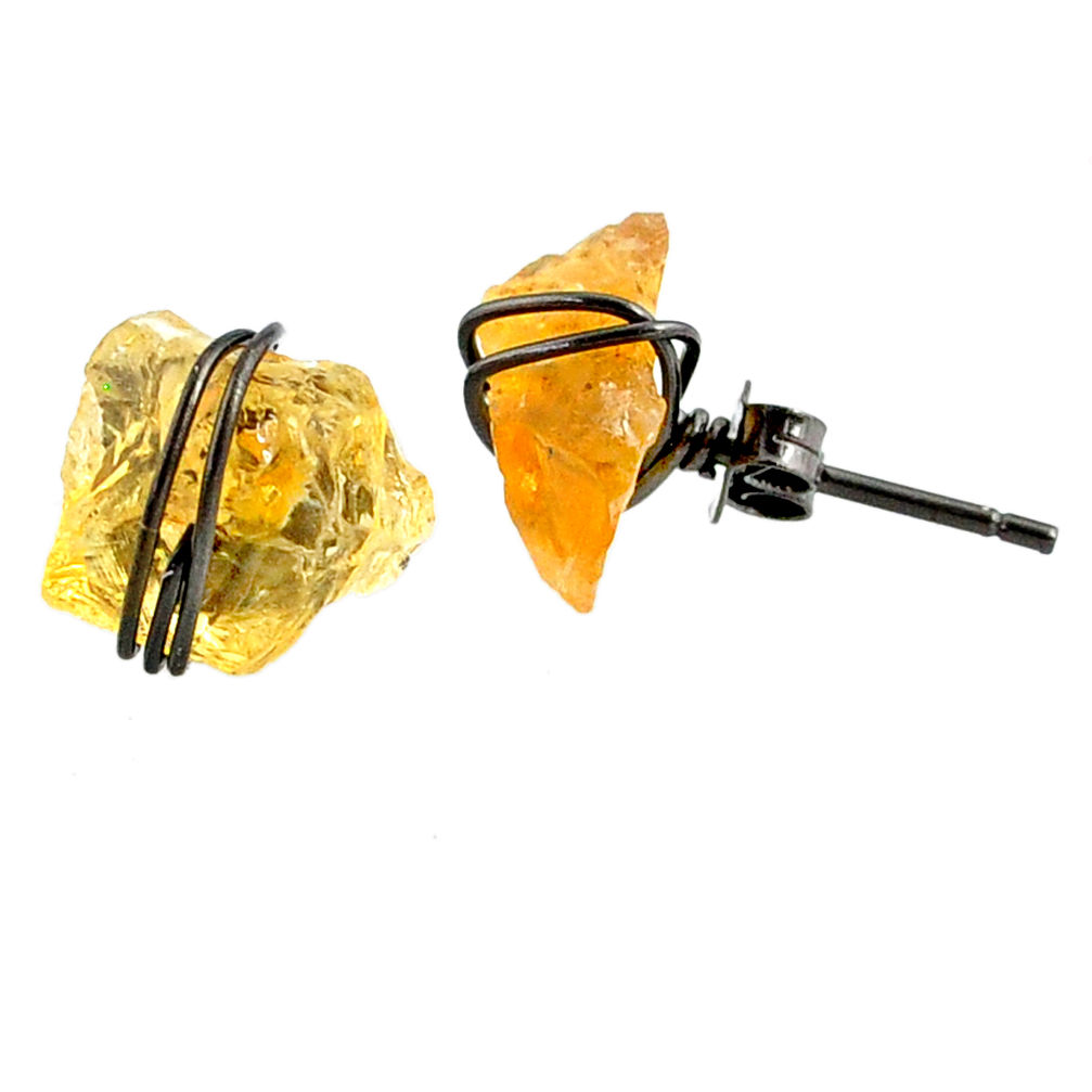 925 silver 6.58cts black rhodium yellow citrine raw stud earrings r79670