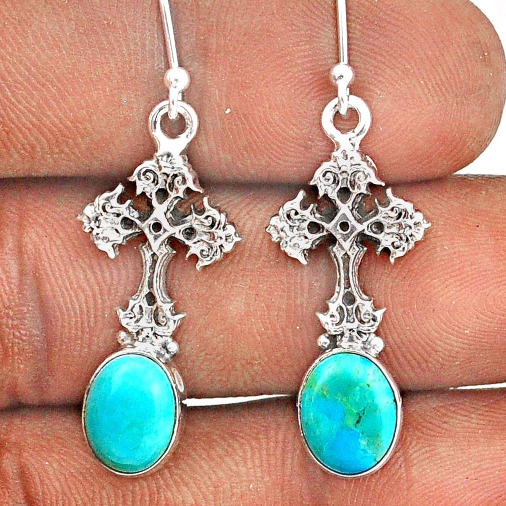 925 silver 6.72cts blue arizona mohave turquoise holy cross earrings t87466