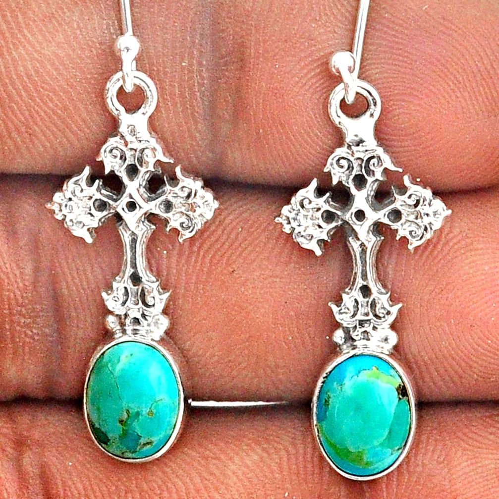 925 silver 5.55cts blue arizona mohave turquoise holy cross earrings t87469