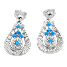925 silver 0.93cts blue australian opal (lab) white topaz dangle earrings c29120