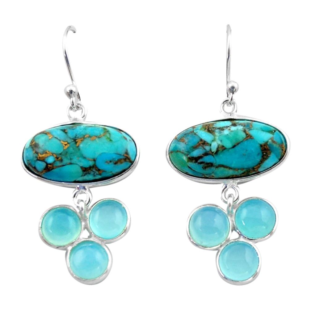 925 silver 17.35cts blue copper turquoise chalcedony dangle earrings r40410