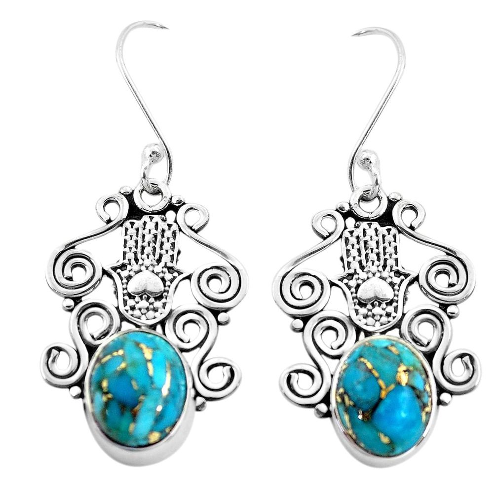 ts blue copper turquoise hand of god hamsa earrings p41454