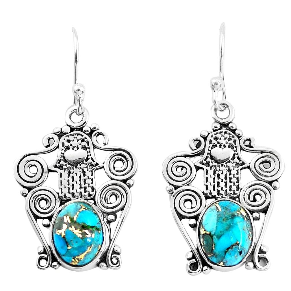 ts blue copper turquoise hand of god hamsa earrings p51939