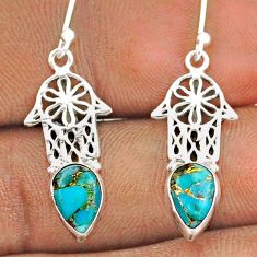 925 silver 3.59cts blue copper turquoise hand of god hamsa earrings t95751