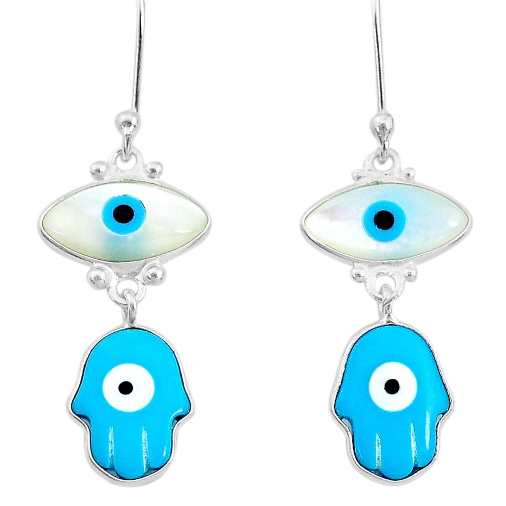 925 silver 7.39cts blue evil eye talismans hand of god hamsa earrings t20544