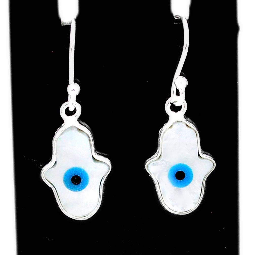 925 silver 5.80cts blue evil eye talismans hand of god hamsa earrings u26360