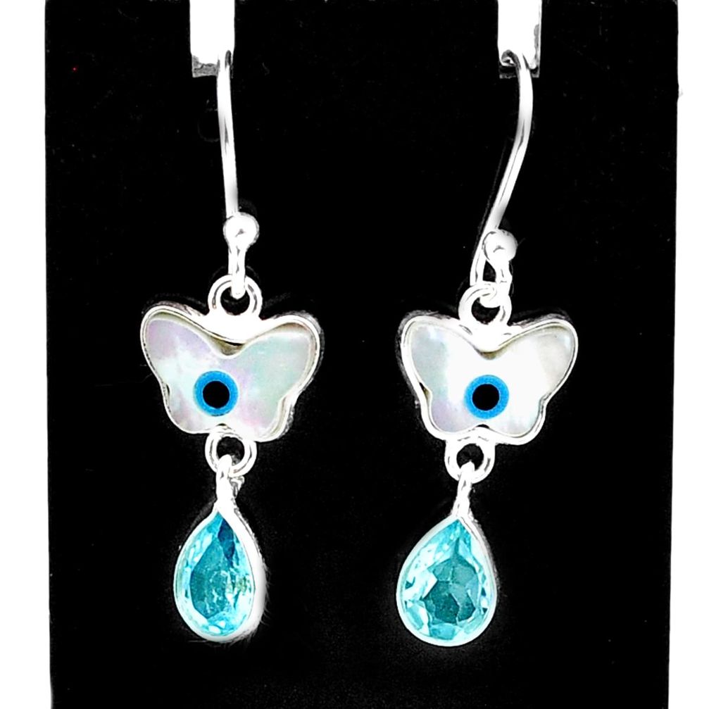 925 silver 5.80cts blue evil eye talismans topaz butterfly earrings u26358
