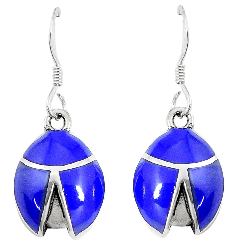 925 silver 3.89gms blue lapis lazuli enamel dangle earrings jewelry c11761