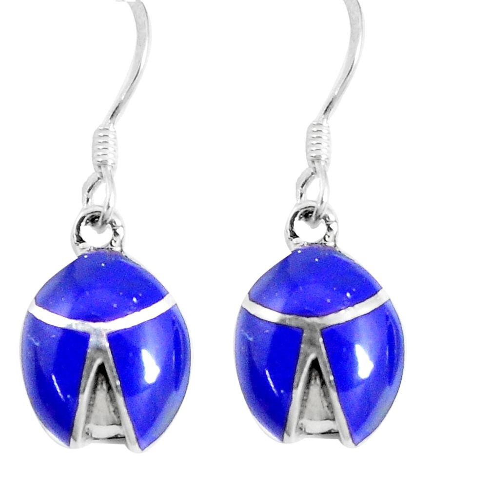 925 silver 4.02gms blue lapis lazuli enamel dangle earrings jewelry c11767