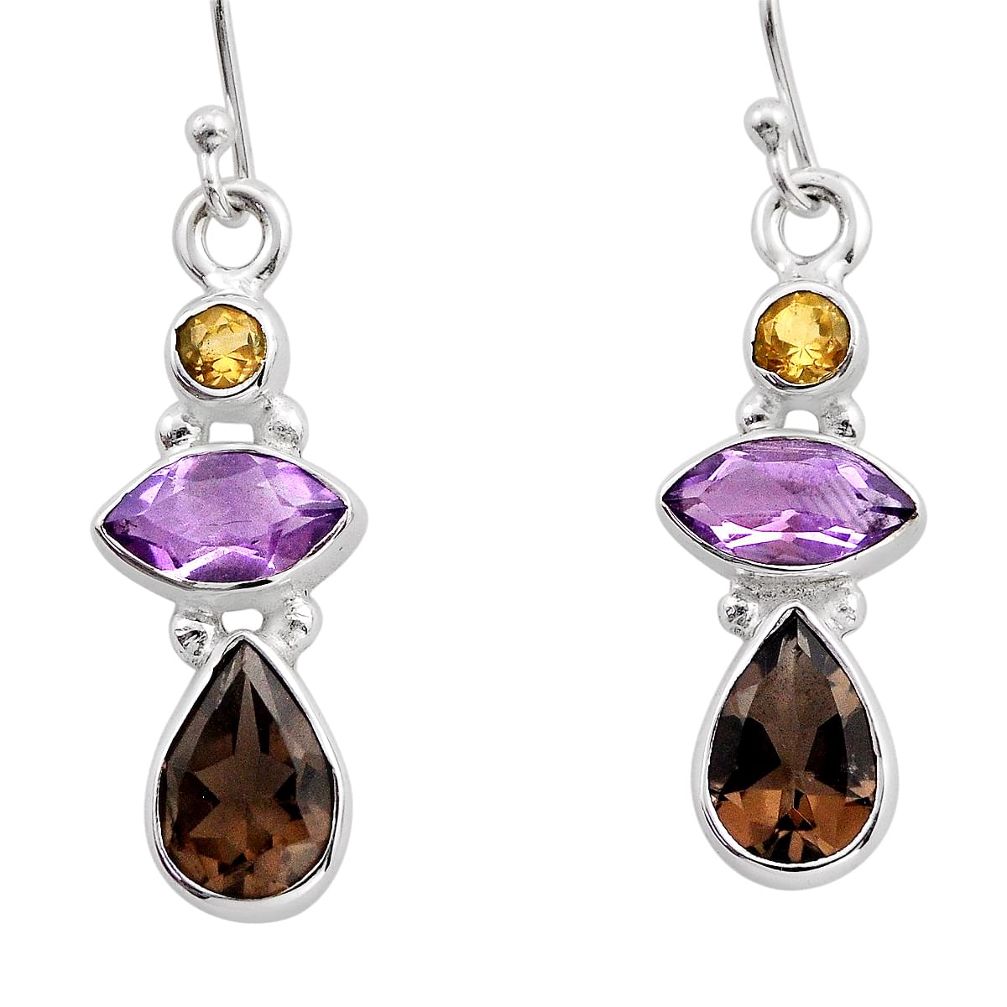 925 silver 10.43cts brown smoky topaz amethyst citrine dangle earrings y82809