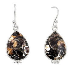 925 silver 10.58cts brown turritella fossil snail agate dangle earrings y77271