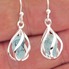 925 silver 7.28cts cage natural aqua aquamarine rough dangle earrings n4978