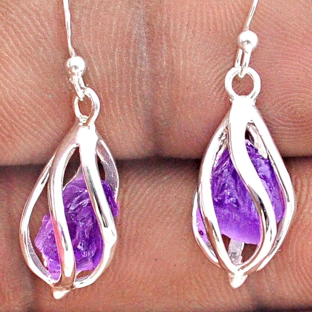 925 silver 8.11cts cage natural purple amethyst rough  dangle cage earrings t90044