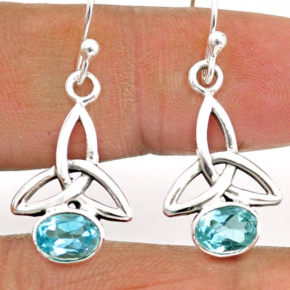 925 silver 3.51cts celtic knot natural blue topaz dangle earrings jewelry t89703