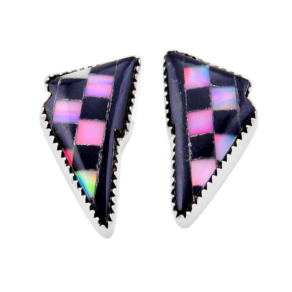 925 silver 11.29cts checker black pink strip opal fancy stud earrings n53343